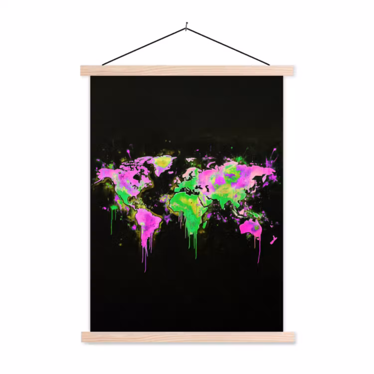 Stoffbild - Weltkarte - Neon - Grün - Rosa