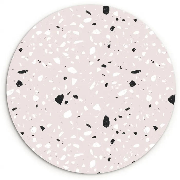 Terrazzo -  Patroon - Zacht - Zwart - Wit Wandcirkel kunststof plaat 5mm dik klein 188 -3d