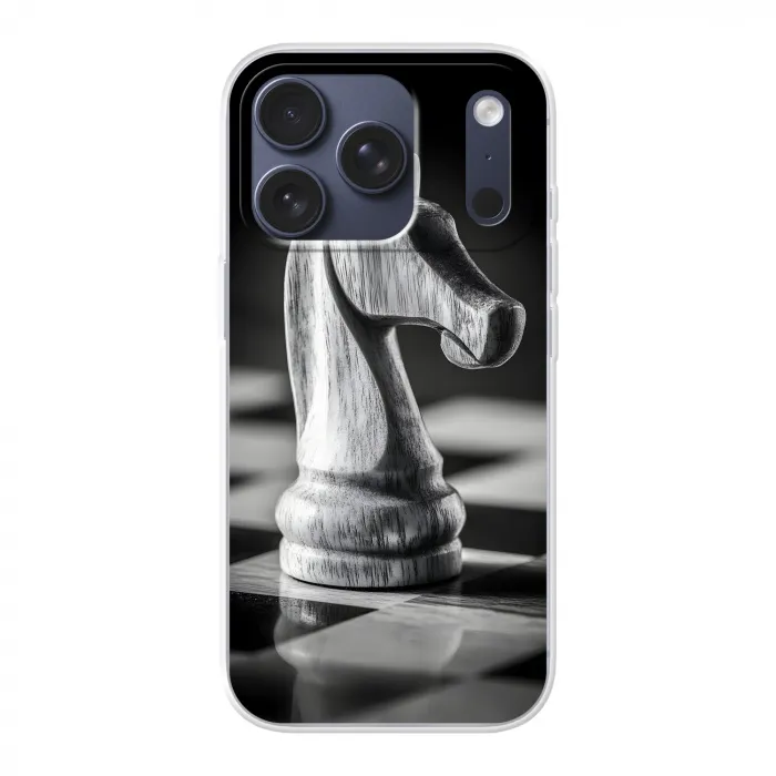 Paard - Hout - Schaalbord - Zwart Telefoonhoesje iPhone 17 Pro klein -3d