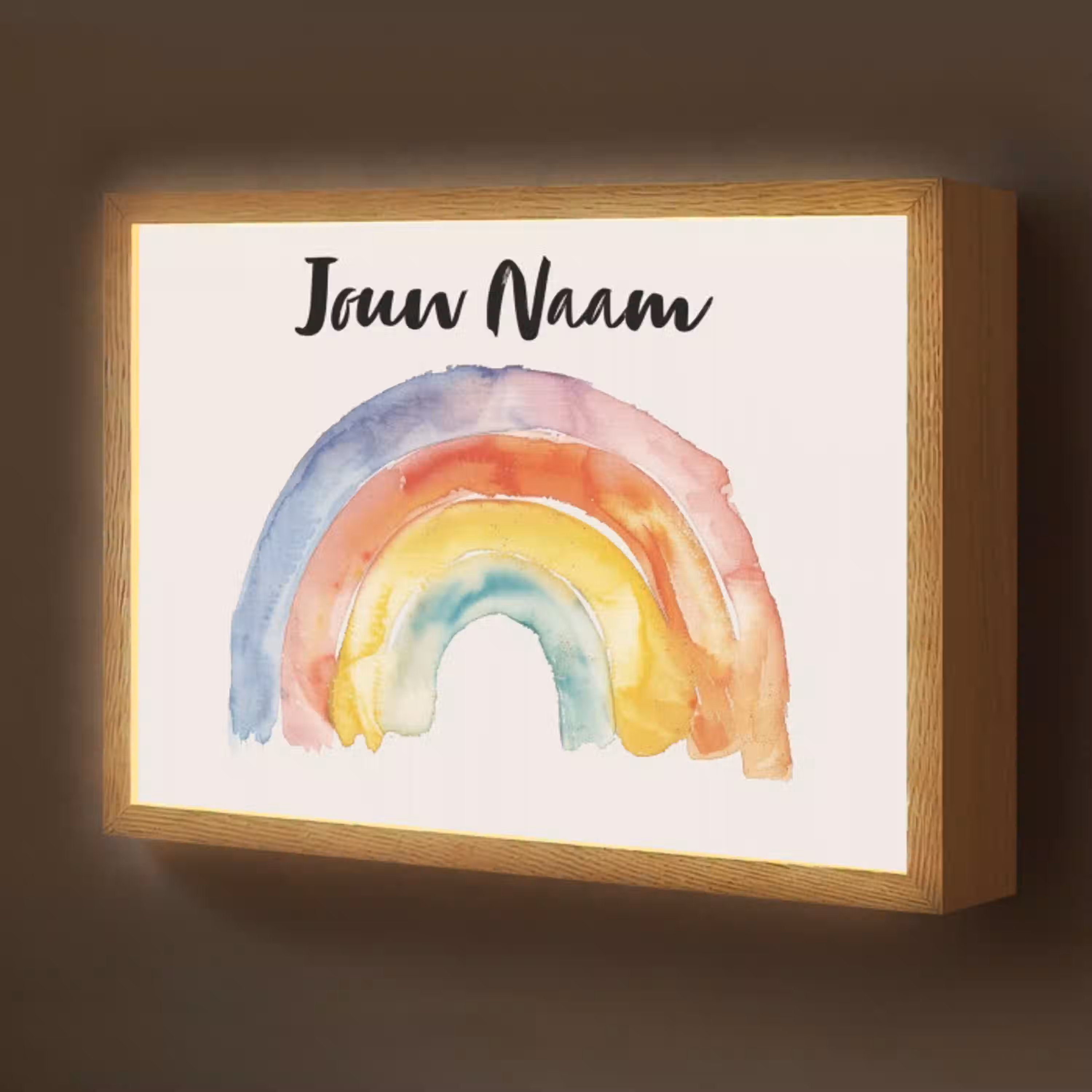 Regenboog - Watercolor - Kleurrijk Light Box met batterij (Wandlamp kind) middel -z3d_website