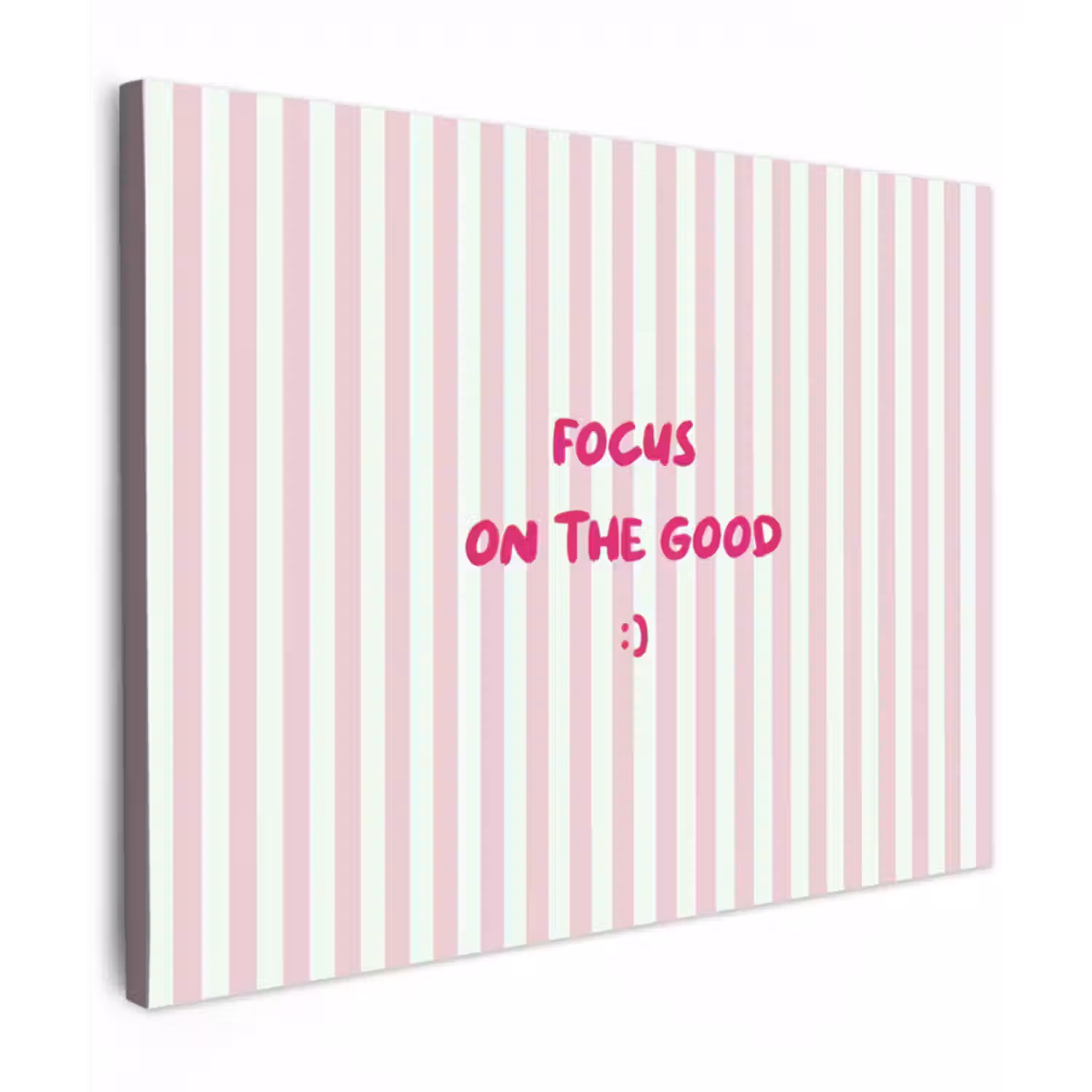 Canvas schilderij - Focus on the good - Strepen - Roze - Smiley