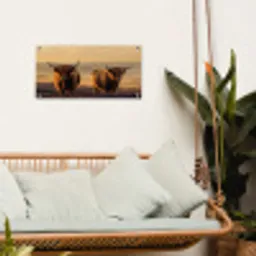Schotse hooglanders - Heide - Landschap - Dieren tuinposter los doek klein -sfeer7