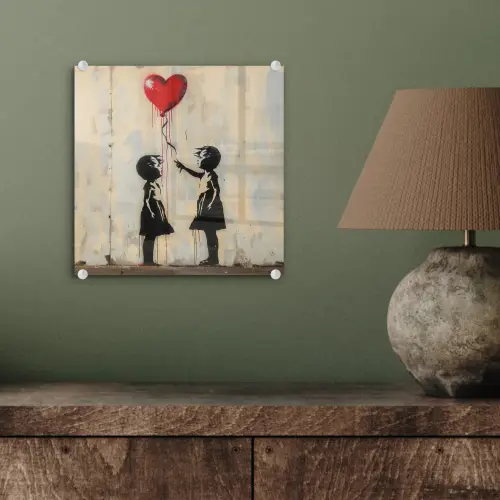 Street art - Banksy - Ballon - Graffiti - Retro plexiglas 5mm klein -sfeer3