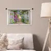 Hortensia - Doorkijk - Bloemen - Zomer - Paars - Pad Wandkleed katoen klein -sfeer4