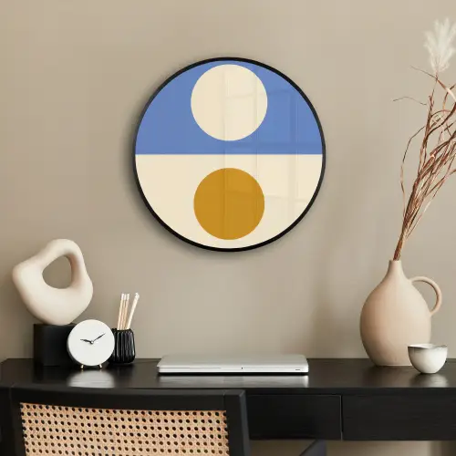 Cirkels - Symmetrisch - Wit - Blauw- Geel Fotolijst rond zonder passe partout klein -sfeer1