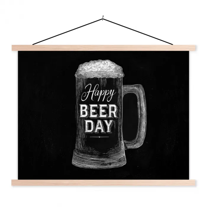 Bierpul - Witte krijtletters - Happy beer day textielposter latten blank klein -3d