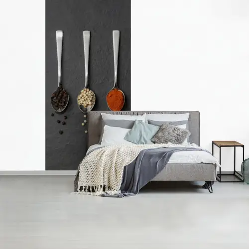 Specerijen - Lepels - Tafel - Rustiek - Kruiden fotobehang vinyl groot -slaapkamer