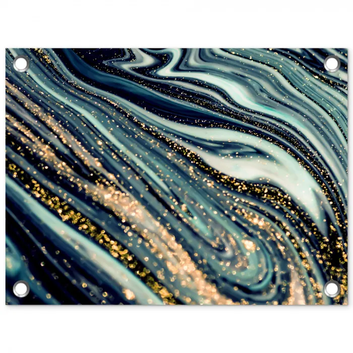 Marmer - Goud - Blauw - Glitter - Marmerlook - Abstract tuinposter los doek klein -3d