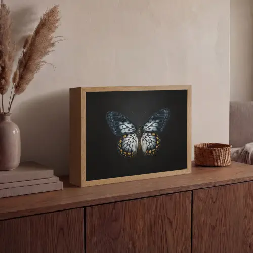 Vlinder - Monochroom - Balans Light Box met batterij (Wandlamp) middel -sfeer2