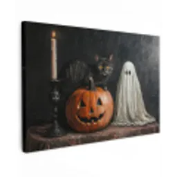 Halloween - Pompoen - Spook - Zwarte kat - Stilleven Tuinposter op houten frame 2 cm dik klein -3d