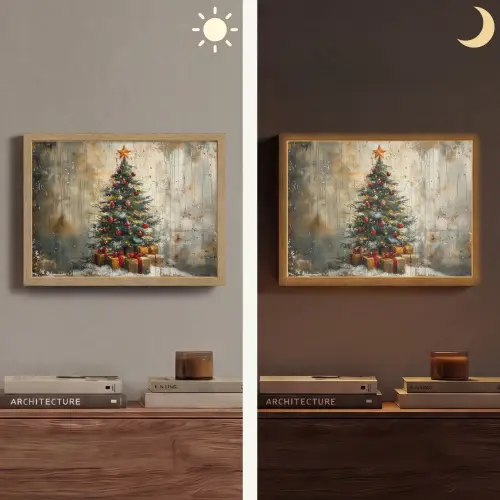 Kerstboom - Vintage - Kerst - Cadeau Light Box met batterij (Wandlamp) middel -sfeer3