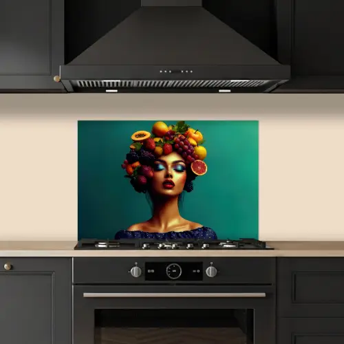 Vrouw - Hoodtooi - Tropisch - Fruit - Druiven keuken achterwand spatscherm klein -sfeer1