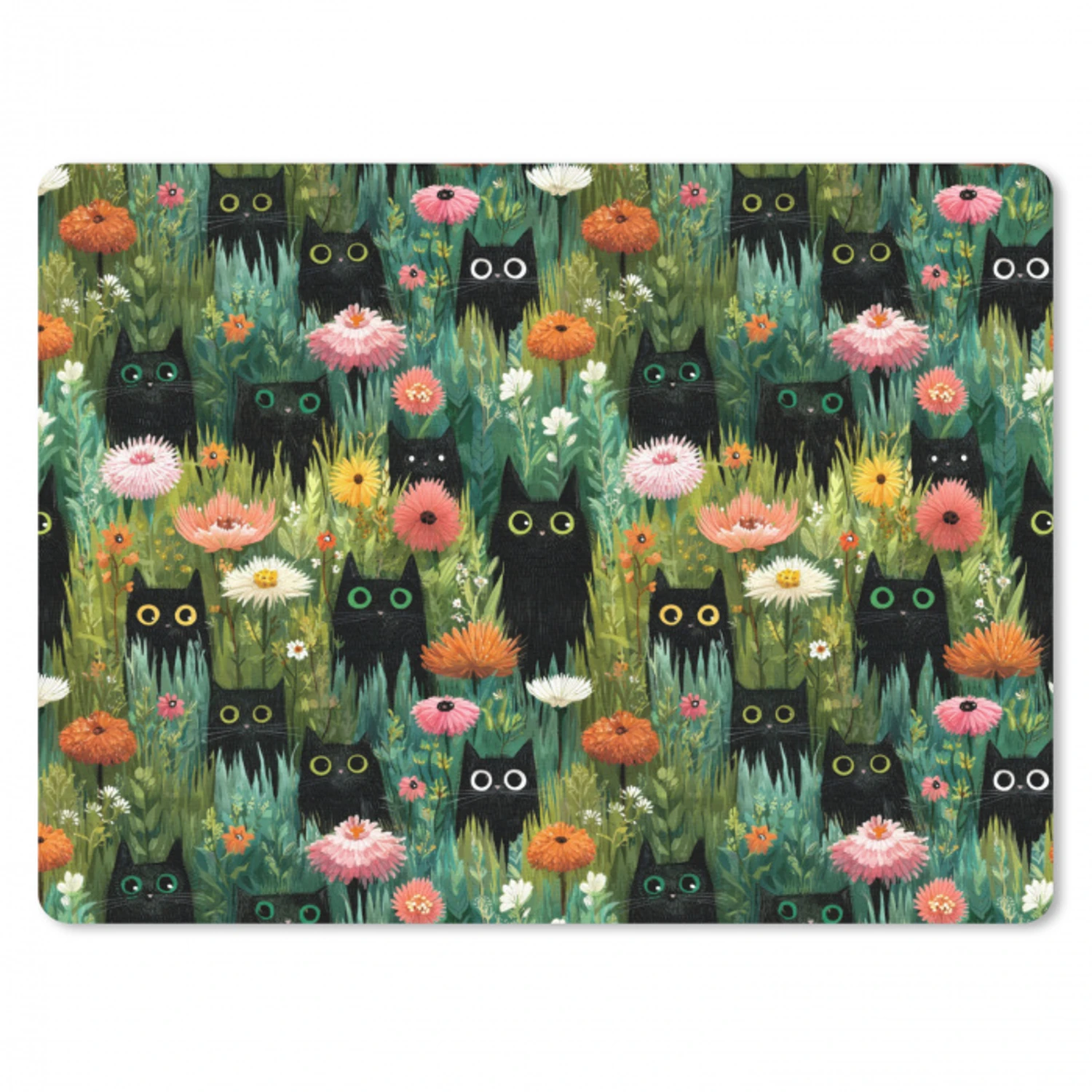 Katten - Bloemen - Kleurrijk muismat rubber klein 262 -3d
