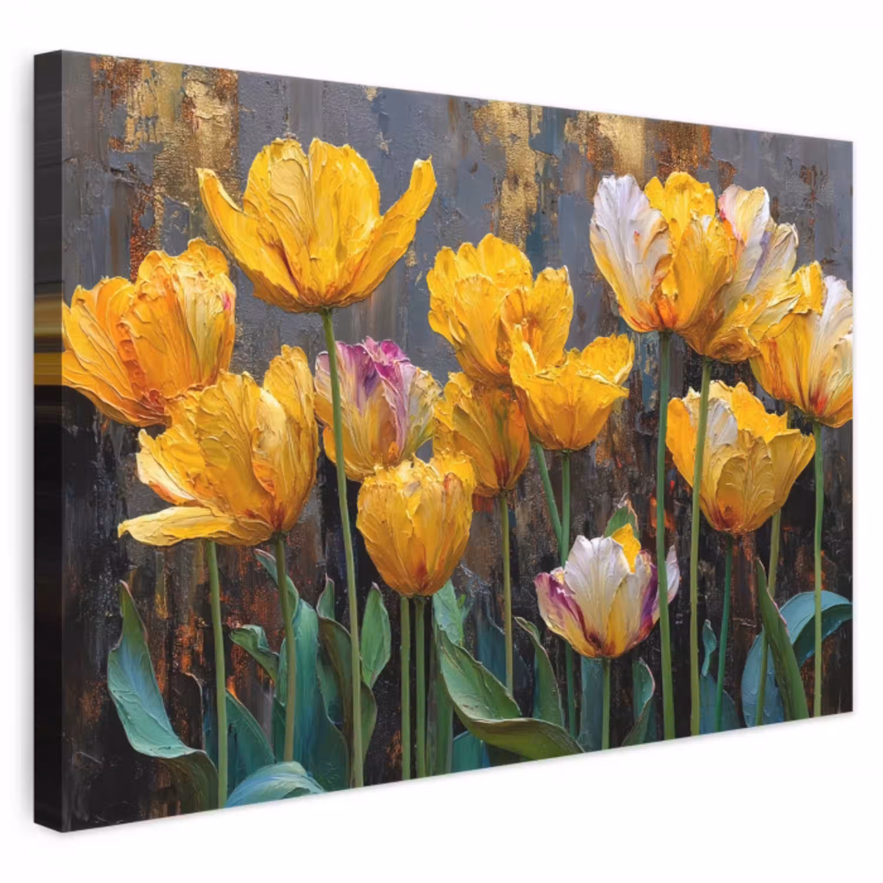 Tulpen - Geel - Penseelstreken - Abstract canvas 2cm klein -3d