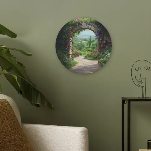 Doorkijk - Landschap - Bloemen - Pad - Uitzicht Akoestische PET Vilt - Rond klein -sfeer2