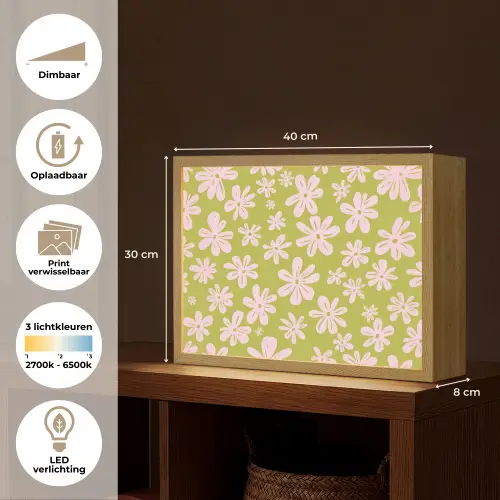 Bloemen - Roze - Getekend - Patroon Light Box met batterij (Wandlamp) middel -USP_websiteoverzichtNL