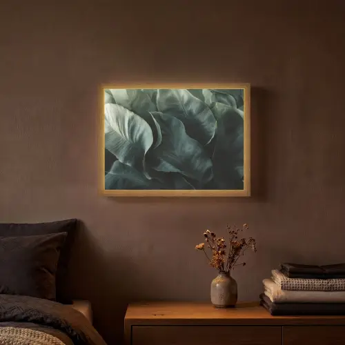 Groen - Bladeren - Glad - Nerven Light Box met batterij (Wandlamp) middel -sfeer4