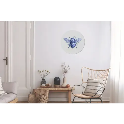 Bij - Modern - Delfts - Blauw Wandcirkel aluminium klein -woonkamer