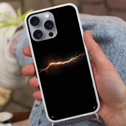 Gaming - Oranje - Bliksemflits - Licht Hoesje iPhone 16 Pro Max met koord klein -sfeer3