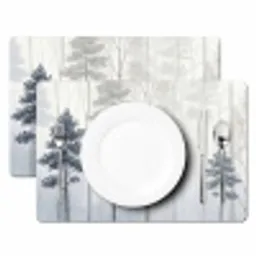 Bos - Bomen - Mist - Natuur - Illustratie - Grijs Placemat vinyl groot -zzsfeer2_Kitchenyeah-website