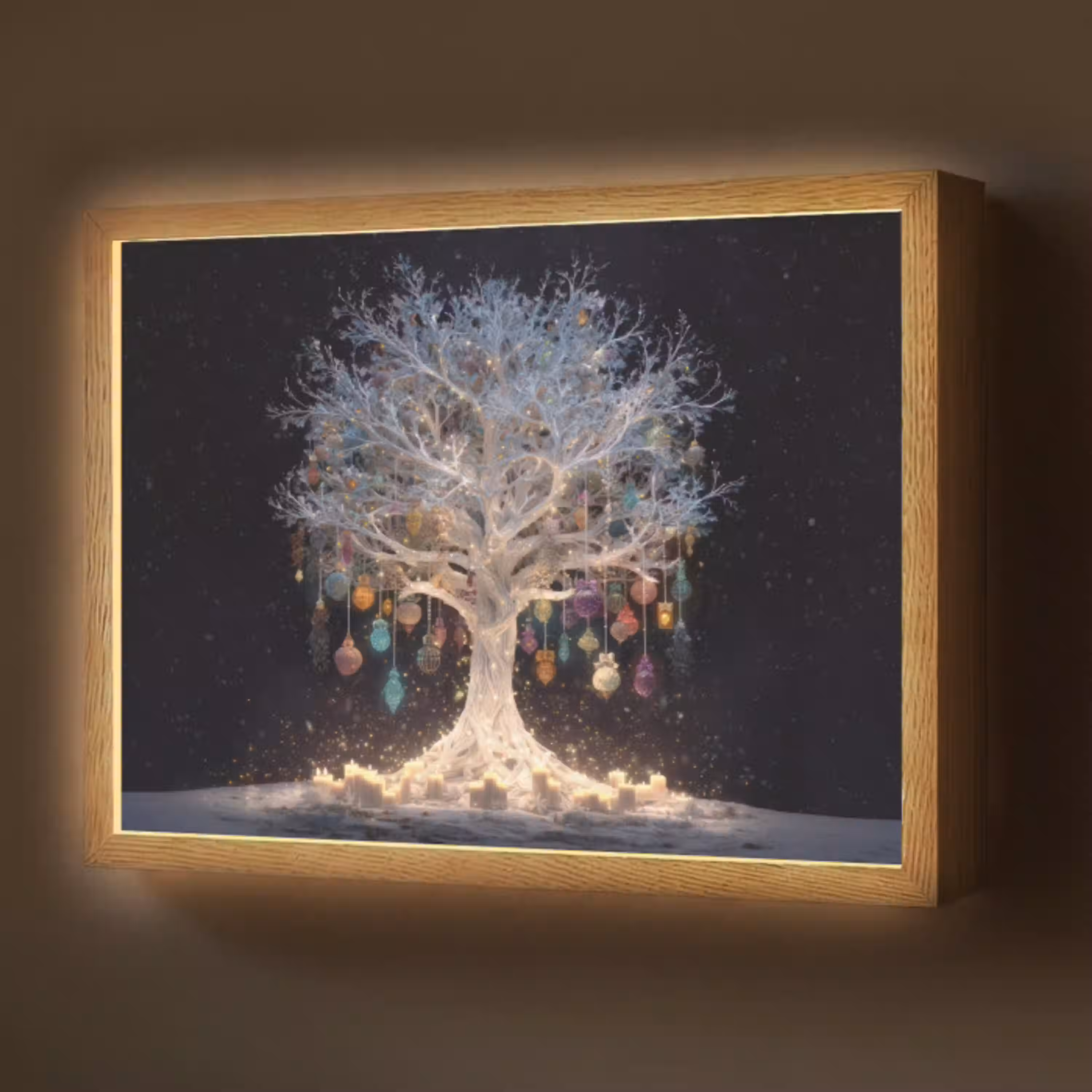 Sneeuwboom  - Lichtjes - Wit - Kleurrijk Light Box met batterij (Wandlamp) middel -z3d_website