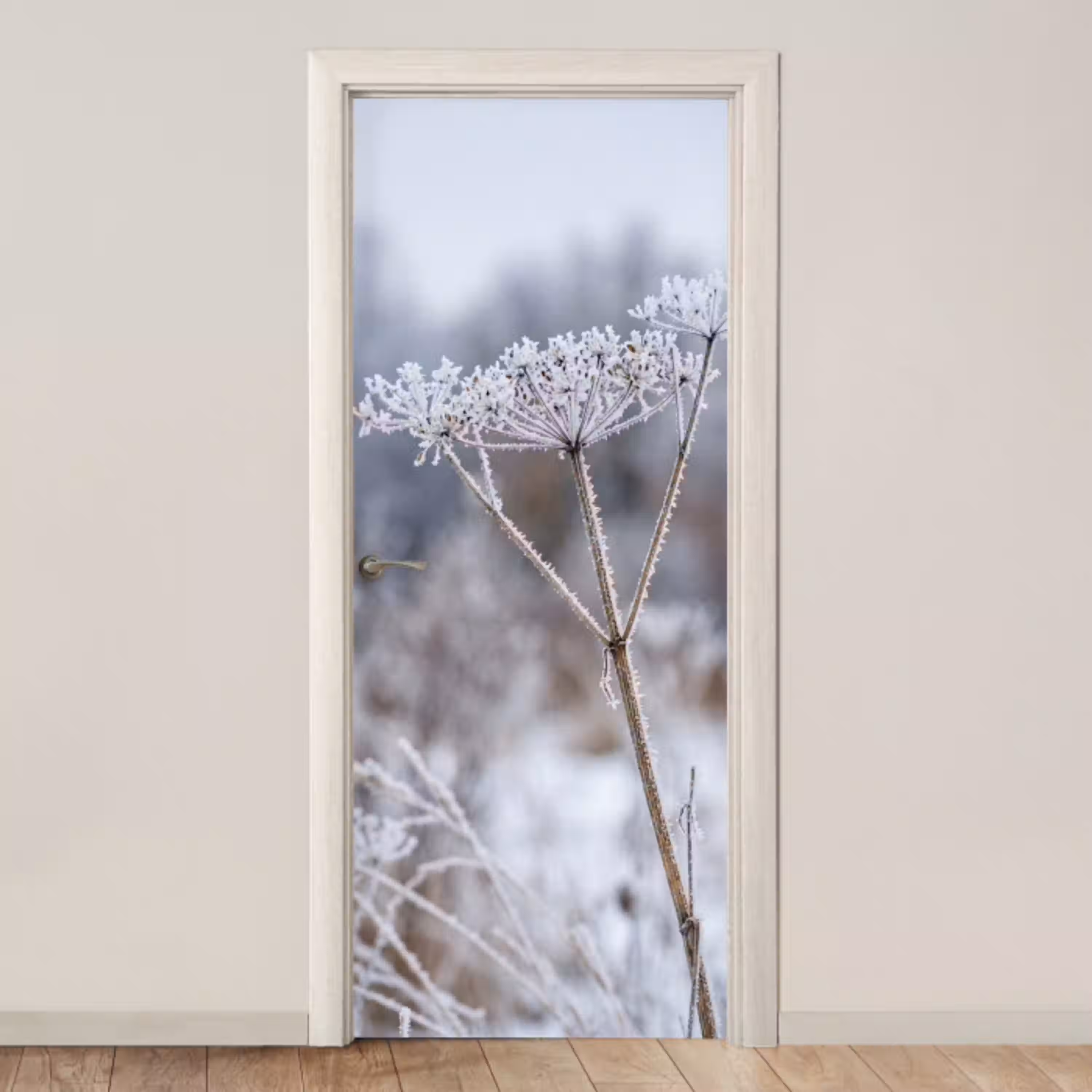 Schermbloem - Rijp - Kristallen - Winter - Delicaat deurposter klein -3d_beige