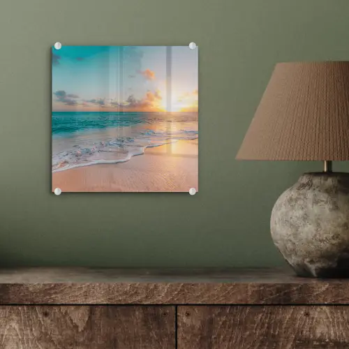 Zonsondergang - Strand - Zee - Zomer - Blauw plexiglas 5mm klein -sfeer3