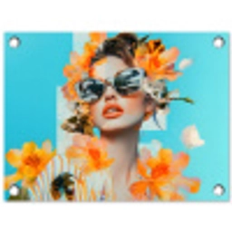 Bloemen - Vrouw - Zonnebril - Blauw tuinposter los doek klein -3d