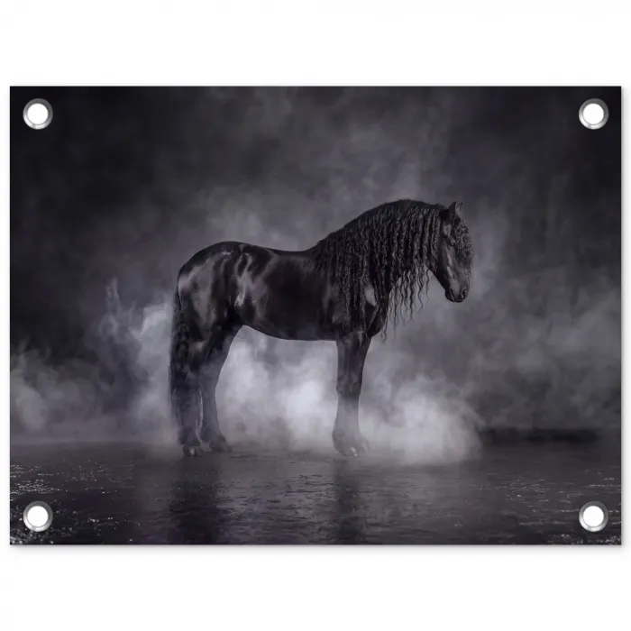 Paard - Magisch - Zwart tuinposter los doek klein -3d