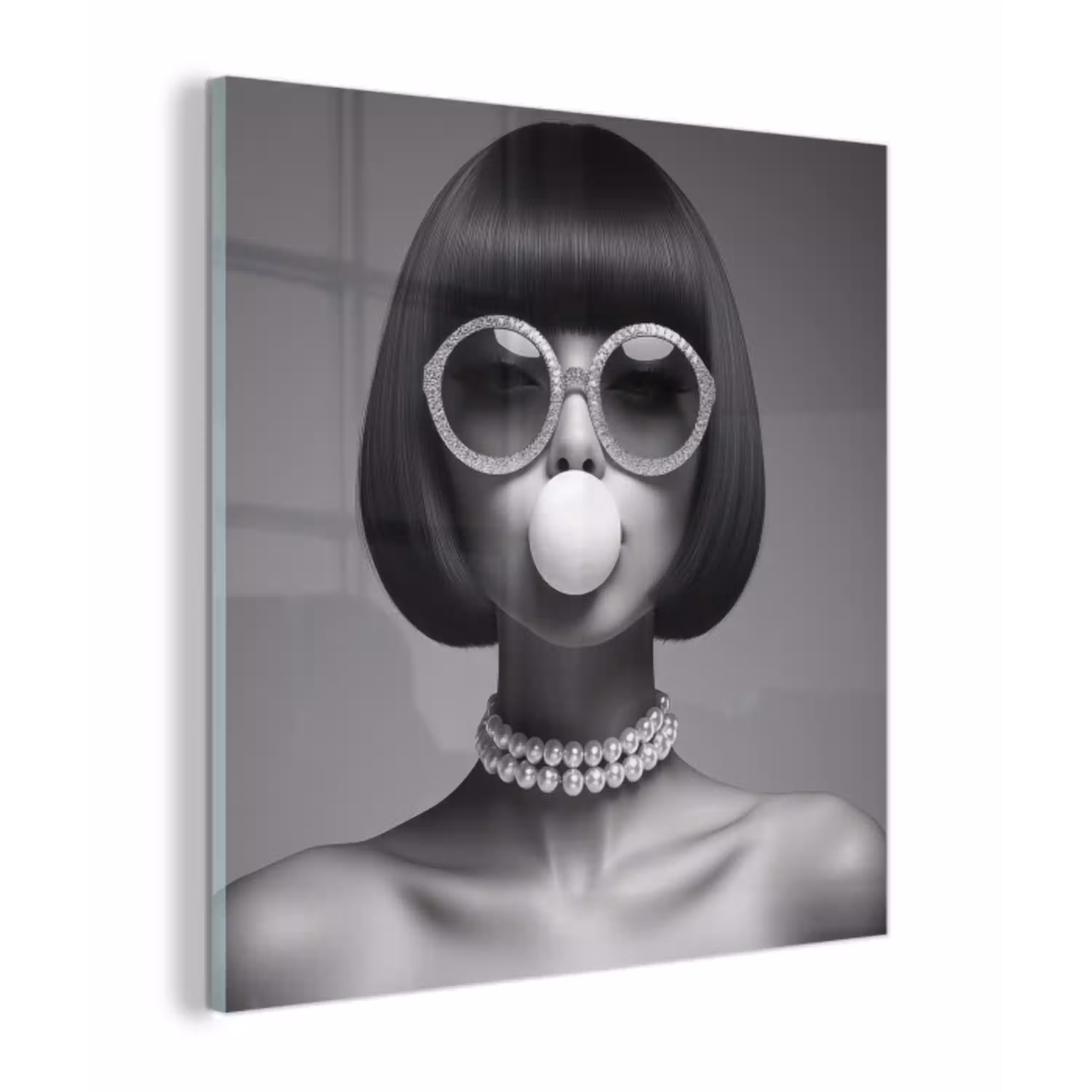Vrouw - Zwart Wit - Ketting - Zonnebril plexiglas 5mm klein -z3d