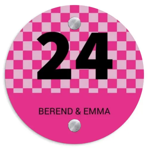 Roze - Blokjes - Klassiek Naambord Rond klein -3d