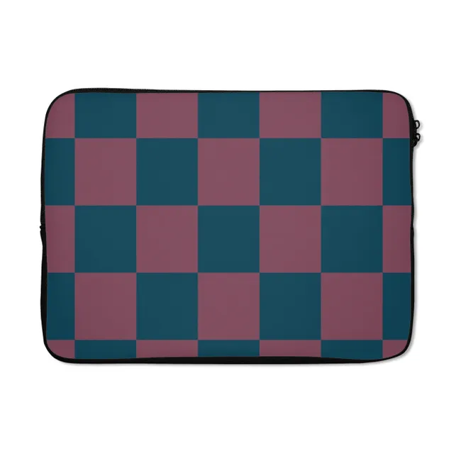 Laptophoes Schaakbord print - Blauw - Rood - Blokjes