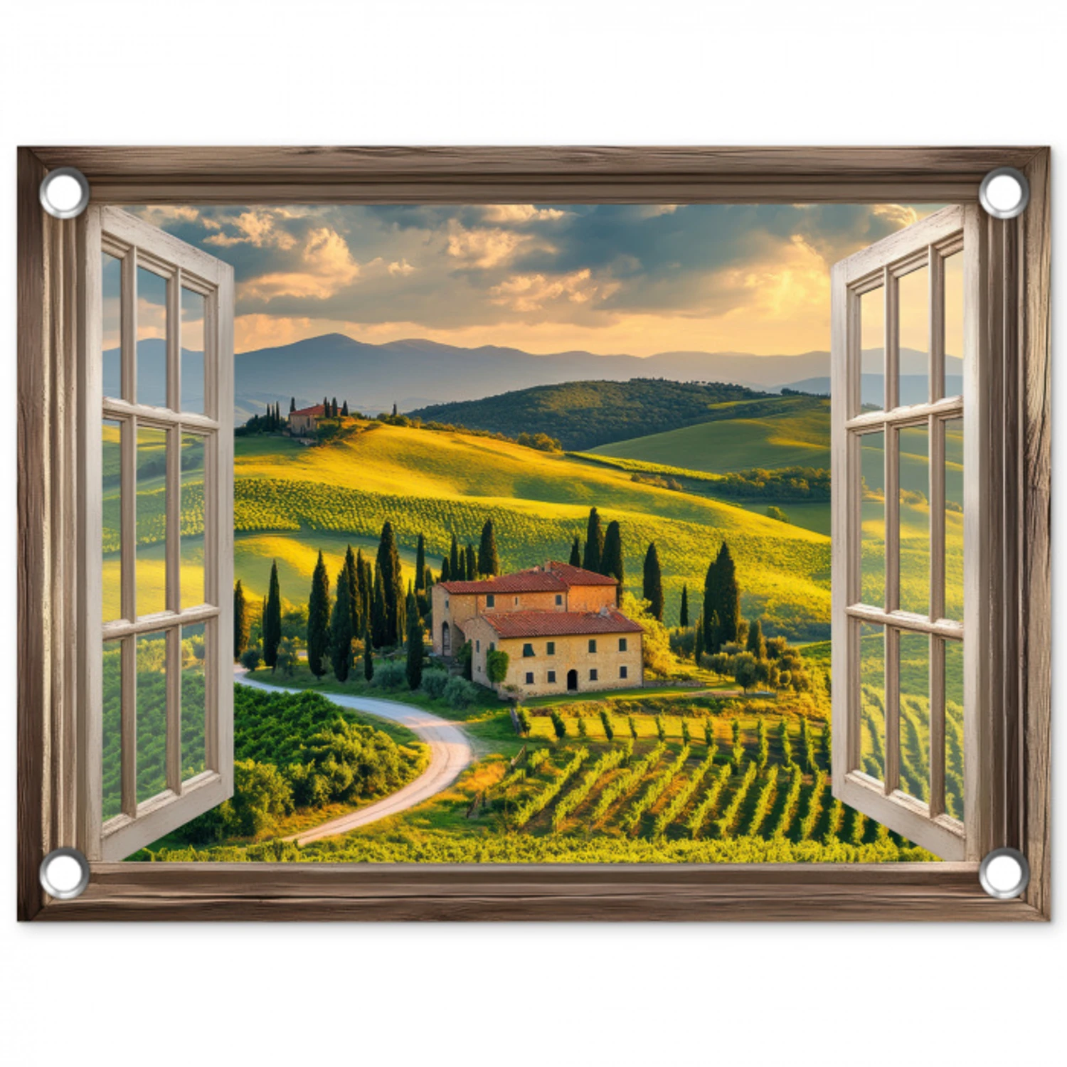Doorkijk - Toscane - Uitzicht - Landschap - Zomer tuinposter los doek klein -3d