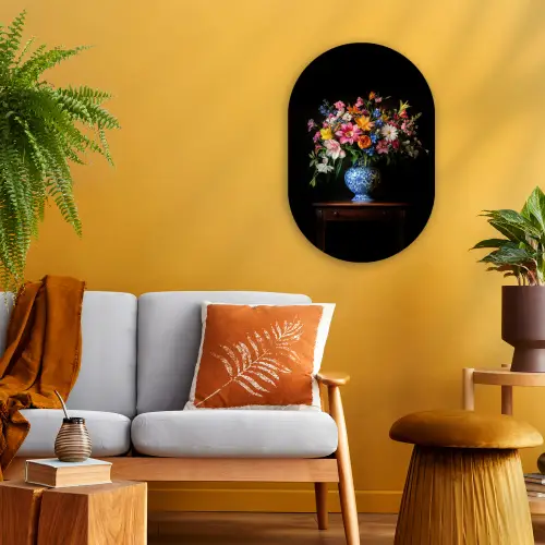 Kleur - Vaas - Bloemen - Boeket Wandcirkel Ovaal Forex klein -sfeer4