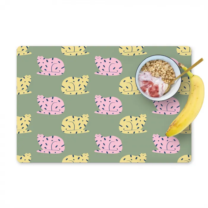 Pastel - Katten - Vlekjes - Groen Placemat vinyl groot 368 -zzzproduct_Kitchenyeah-website