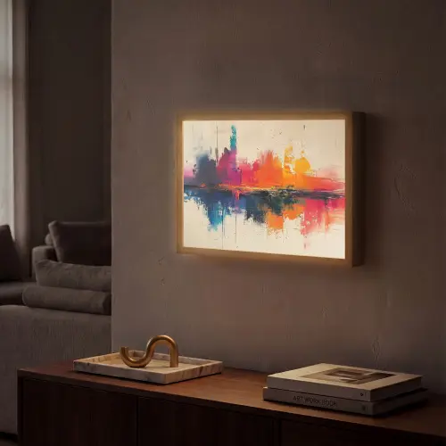 Modern - Verf - Kunst - Kleurrijk Light Box met batterij (Wandlamp) middel -sfeer1