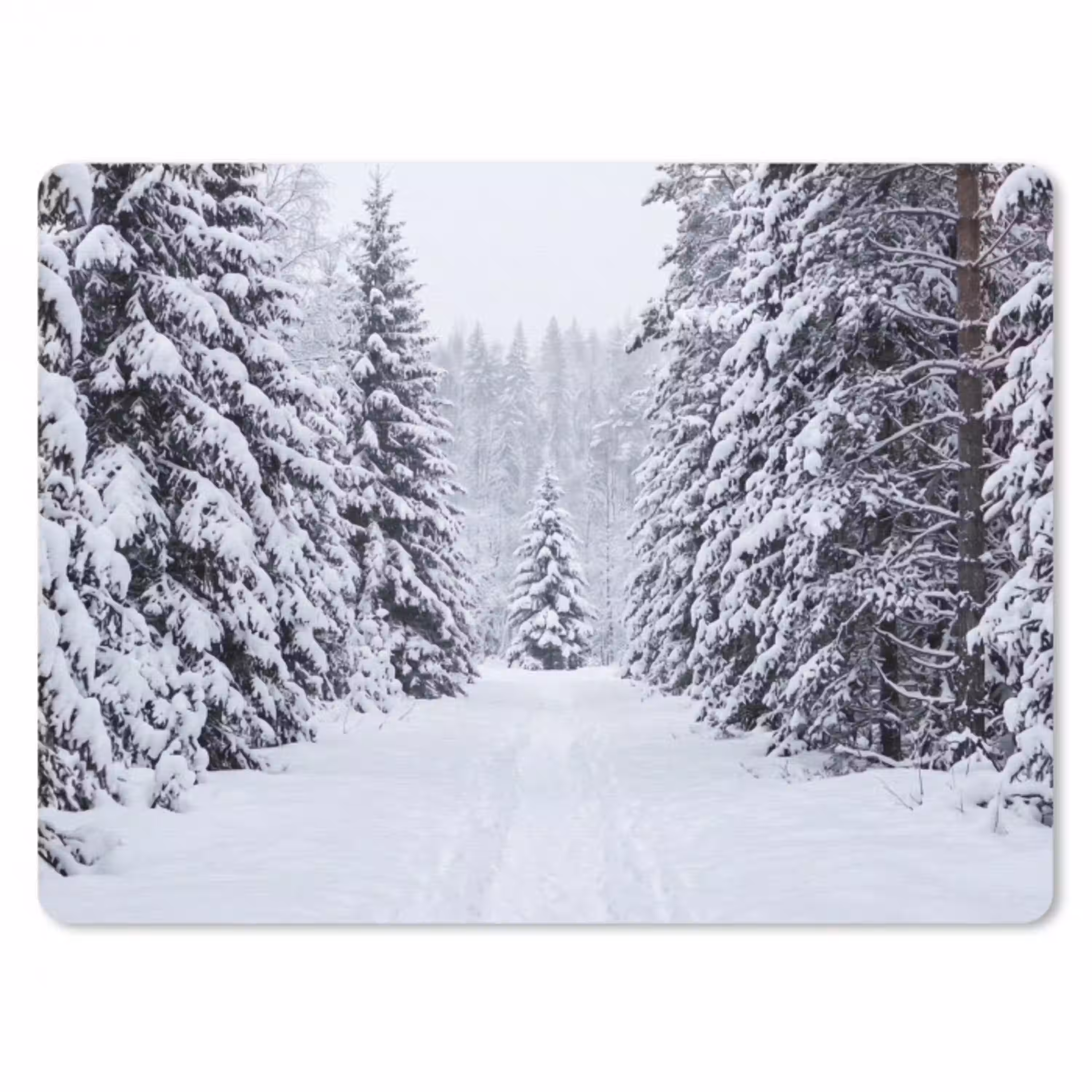 Bos - Winter - Sneeuw - Pad - Natuur muismat rubber klein -3d