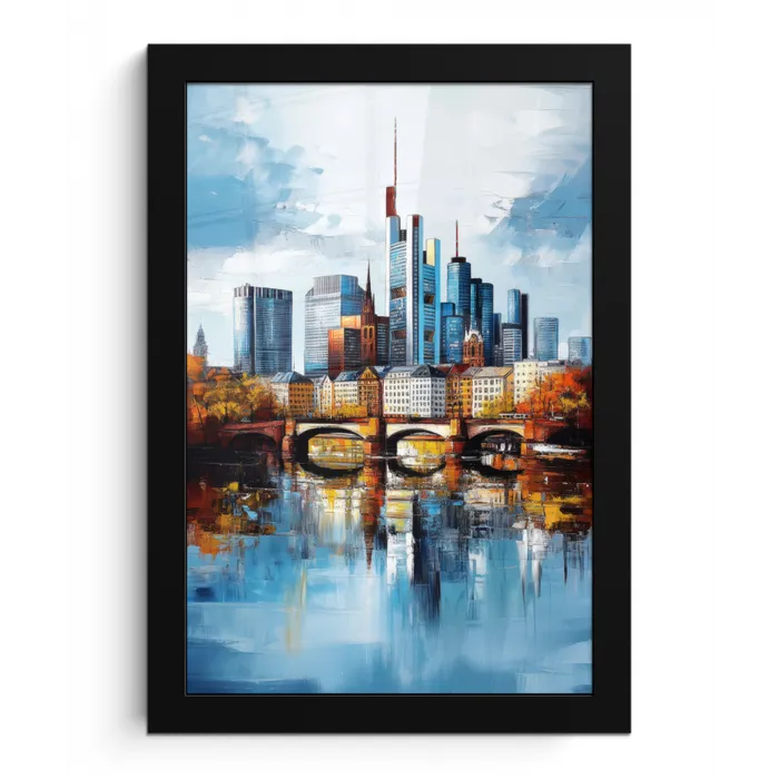 Bomen Frankfurt- Stad - Skyline - Brug fotolijst zwart zonder passe partout klein -3d