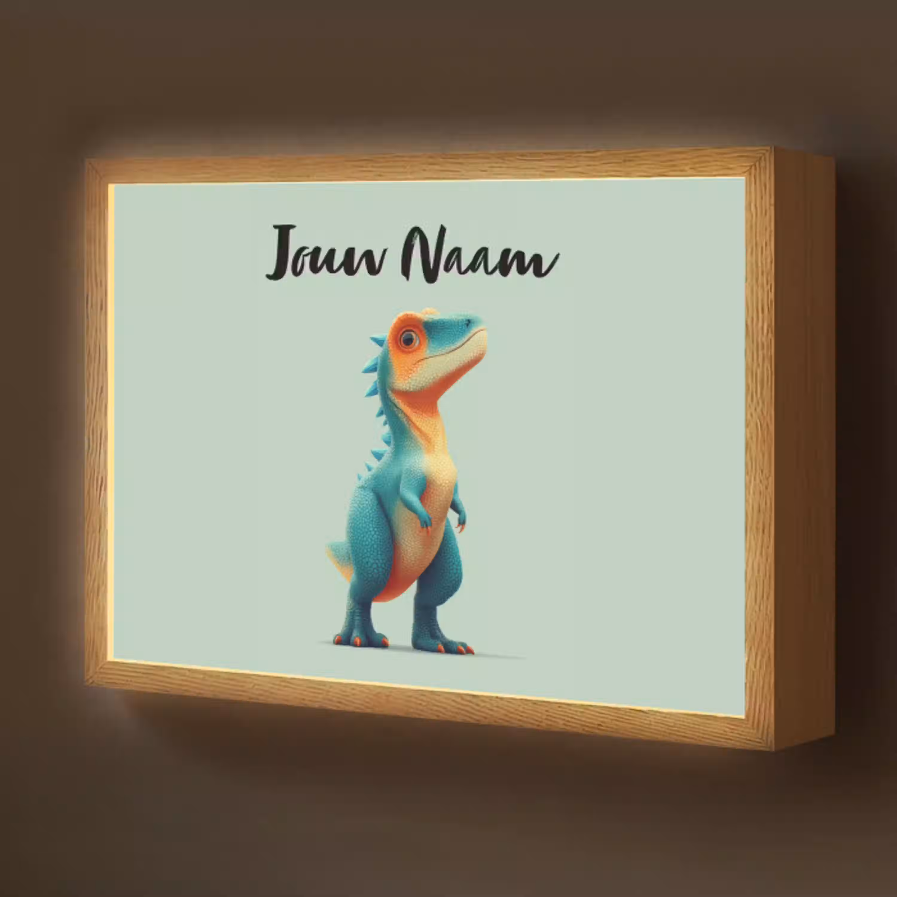 Cartoon - Dino - Oranje - Stekels Light Box met batterij (Wandlamp kind) middel -z3d_website