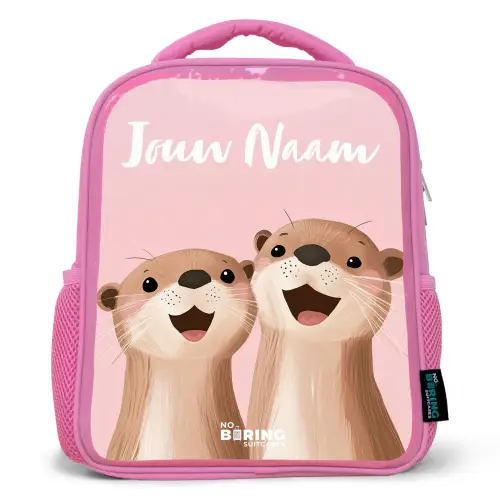 Glimlach - Otters - Roze - Illustratie Kinderrugzak - Roze middel -3d