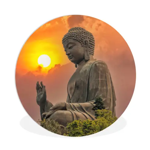 Buddha - Zonsondergang - Boeddha beelden - Planten Wandcirkel kunststof plaat 5mm dik klein -3d