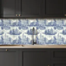 Huizen - Bomen - Water - Vogels - Blauw keuken achterwand 2 middel 871 -sfeer1