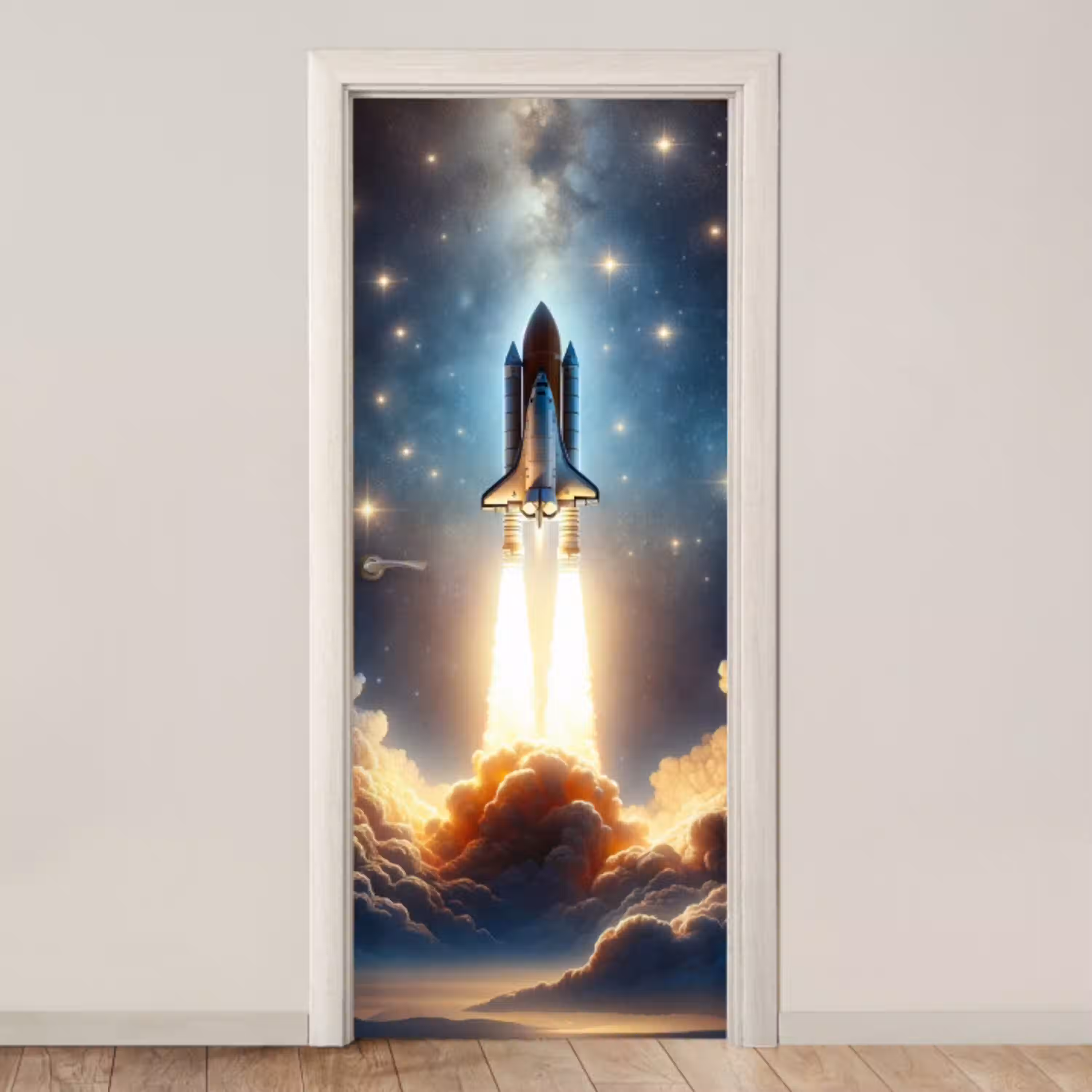 Ruimtevaart - Raket - Space - Sterren deurposter klein -3d_beige