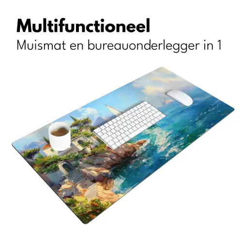 Zeilboot - Rotsen - Kust - Huizen Muismat XXL klein -sfeer4