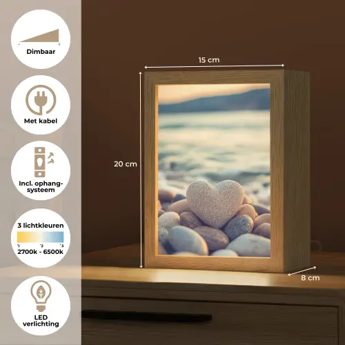 Hart - Stenen - Natuur - Keien - Zen - Kiezelstenen Light Box met kabel (Tafellamp) klein -USP_NL