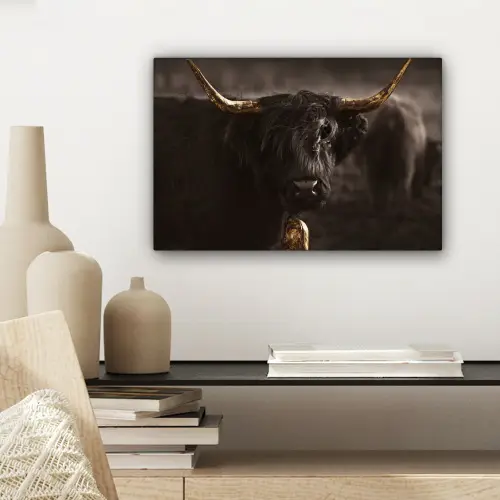 Schotse hooglander - Goud - Koebel - Hoorns - Dieren canvas 2cm klein -sfeer6