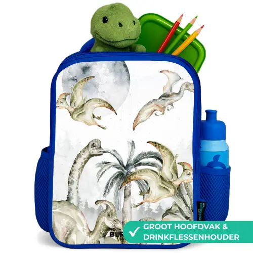 Dino's in de jungle Kinderrugzak - Blauw middel -inhoud_NL