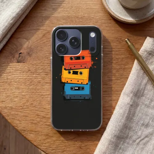 Cassettes - Kleurrijk - Verfspatten Telefoonhoesje iPhone 17 Pro klein -sfeer1