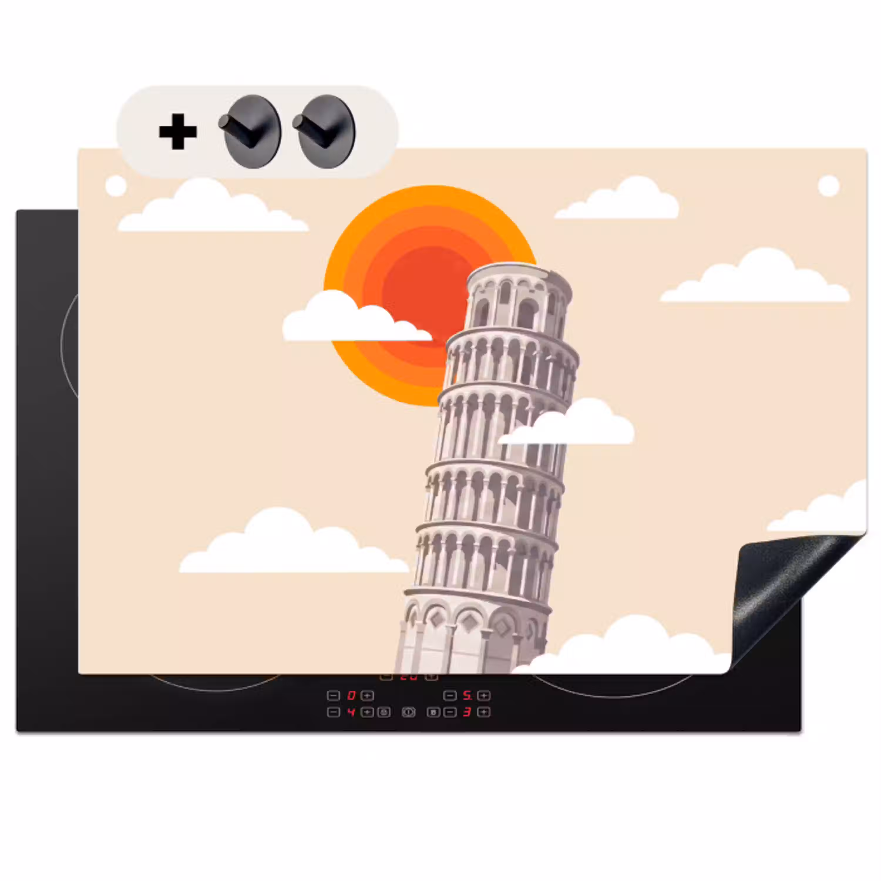 Toren - Pisa - Architectuur - Minimalistisch - Beige Inductie beschemer met haakjes klein -3d