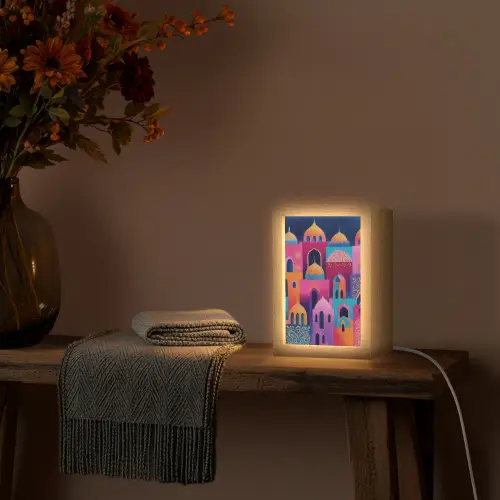 Kleurrijk - Avond - Islamitisch Light Box met kabel (Tafellamp) klein -sfeer4